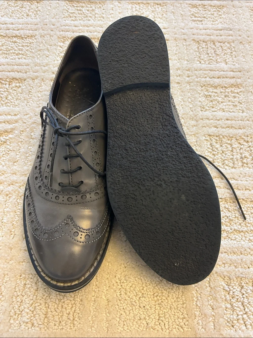 Agl Black Brogue Lace-Up Flats